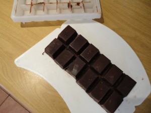 dark organic chocolate set in ice trays
