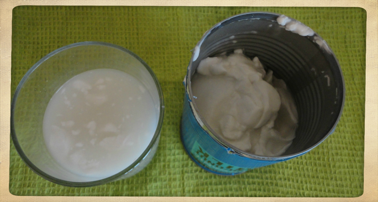 coconut water seperated from coconut cream in a tin of coconut milk