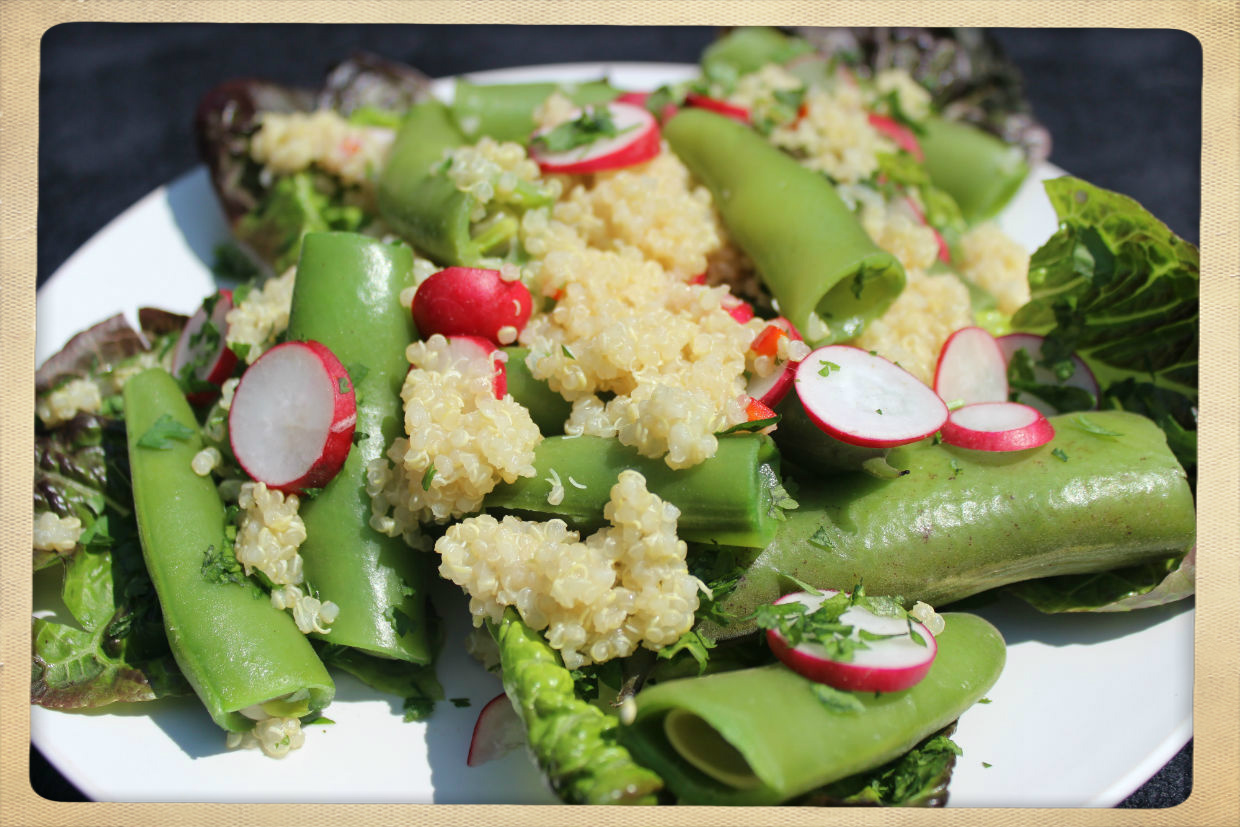 close up organic radish and quinoa salad recipe